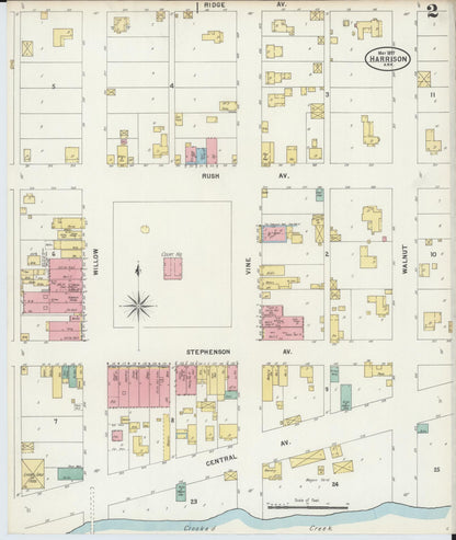 Sanborn Fire Insurance Map from Harrison, Boone County, Arkansas (1897), Sheet #0002 - Complete Map Set gallery image, historic Sanborn map, vintage wall art, Arkansas Arkansas