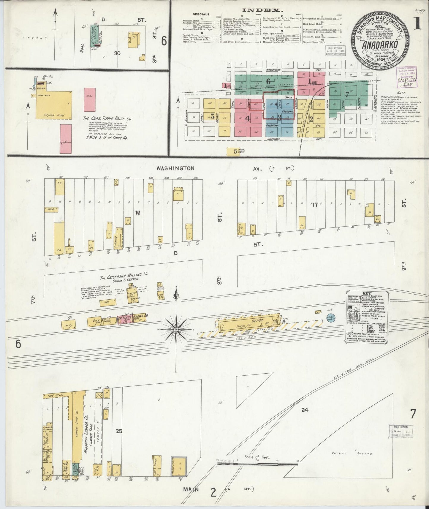 Sanborn Fire Insurance Map from Anadarko, Caddo County, Oklahoma (1904), Sheet #0001 - Complete Map Set gallery image, historic Sanborn map, vintage wall art, Oklahoma Oklahoma