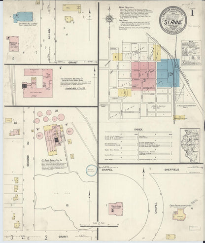 Sanborn Fire Insurance Map from Saint Anne, Kankakee County, Illinois (1912), Sheet #0001 - Complete Map Set gallery image, historic Sanborn map, vintage wall art, Illinois Illinois