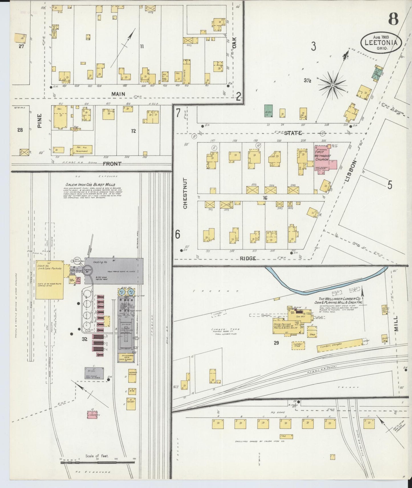 Sanborn Fire Insurance Map from Leetonia, Columbiana County, Ohio (1903), Sheet #0008 - Historic Sanborn Fire Insurance Map Print, vintage old map wall art, antique decor, genealogy gift, Ohio Ohio map