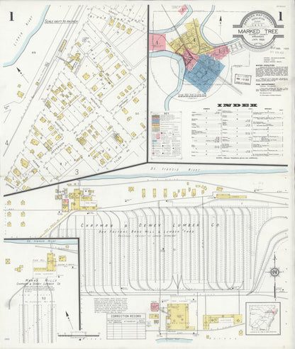 Sanborn Fire Insurance Map from Marked Tree, Poinsett County, Arkansas (1933), Sheet #0001 - Complete Map Set gallery image, historic Sanborn map, vintage wall art, Arkansas Arkansas