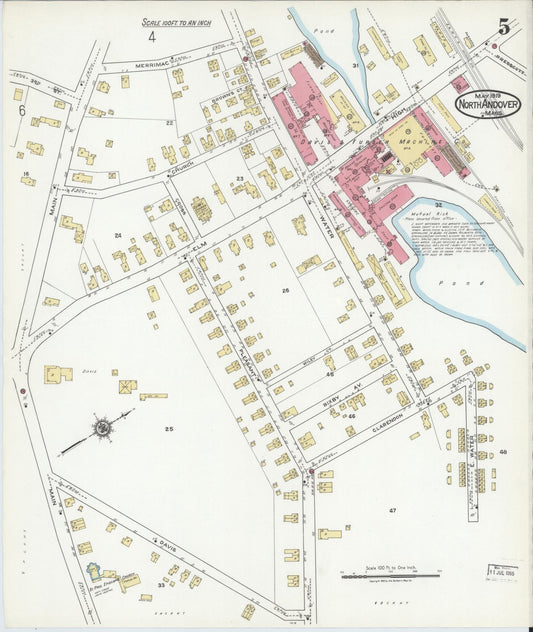 Sanborn Fire Insurance Map from North Andover, Essex County, Massachusetts (1919), Sheet #0005 - Historic Sanborn Fire Insurance Map Print, vintage old map wall art, antique decor, genealogy gift, Massachusetts Massachusetts map