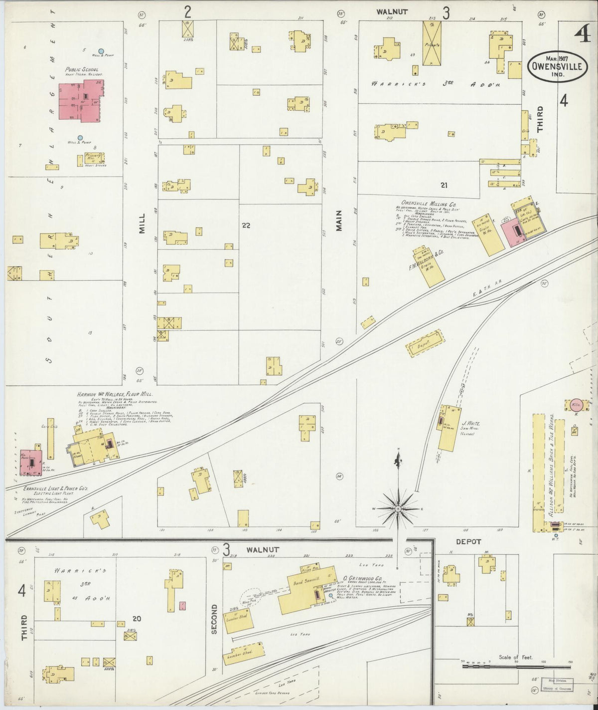 Sanborn Fire Insurance Map from Owensville, Gibson County, Indiana (1907), Sheet #0004 - Historic Sanborn Fire Insurance Map Print, vintage old map wall art, antique decor, genealogy gift, Indiana Indiana map