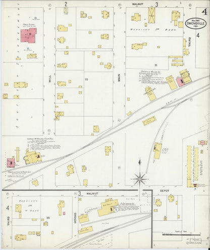 Sanborn Fire Insurance Map from Owensville, Gibson County, Indiana (1907), Sheet #0004 - Historic Sanborn Fire Insurance Map Print, vintage old map wall art, antique decor, genealogy gift, Indiana Indiana map