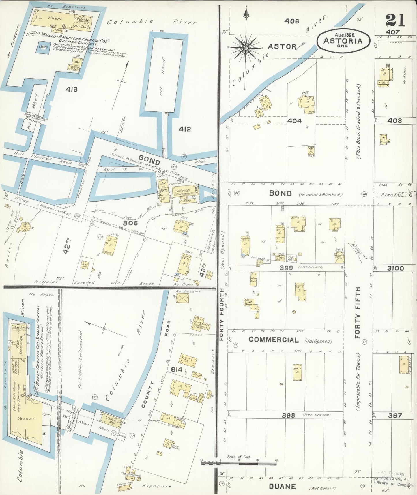 Sanborn Fire Insurance Map from Astoria, Clatsop County, Oregon (1896), Sheet #0021 - Complete Map Set gallery image, historic Sanborn map, vintage wall art, Oregon Oregon