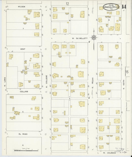 Sanborn Fire Insurance Map from Mineral Wells, Palo Pinto County, Texas (1912), Sheet #0014 - Historic Sanborn Fire Insurance Map Print, vintage old map wall art, antique decor, genealogy gift, Texas Texas map