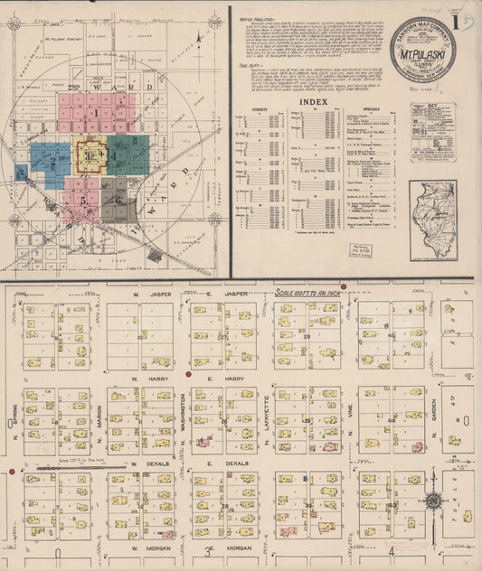Sanborn Fire Insurance Map from Mount Pulaski, Logan County, Illinois (1922), Sheet #0001 - Historic Sanborn Fire Insurance Map Print, vintage old map wall art, antique decor, genealogy gift, Illinois Illinois map