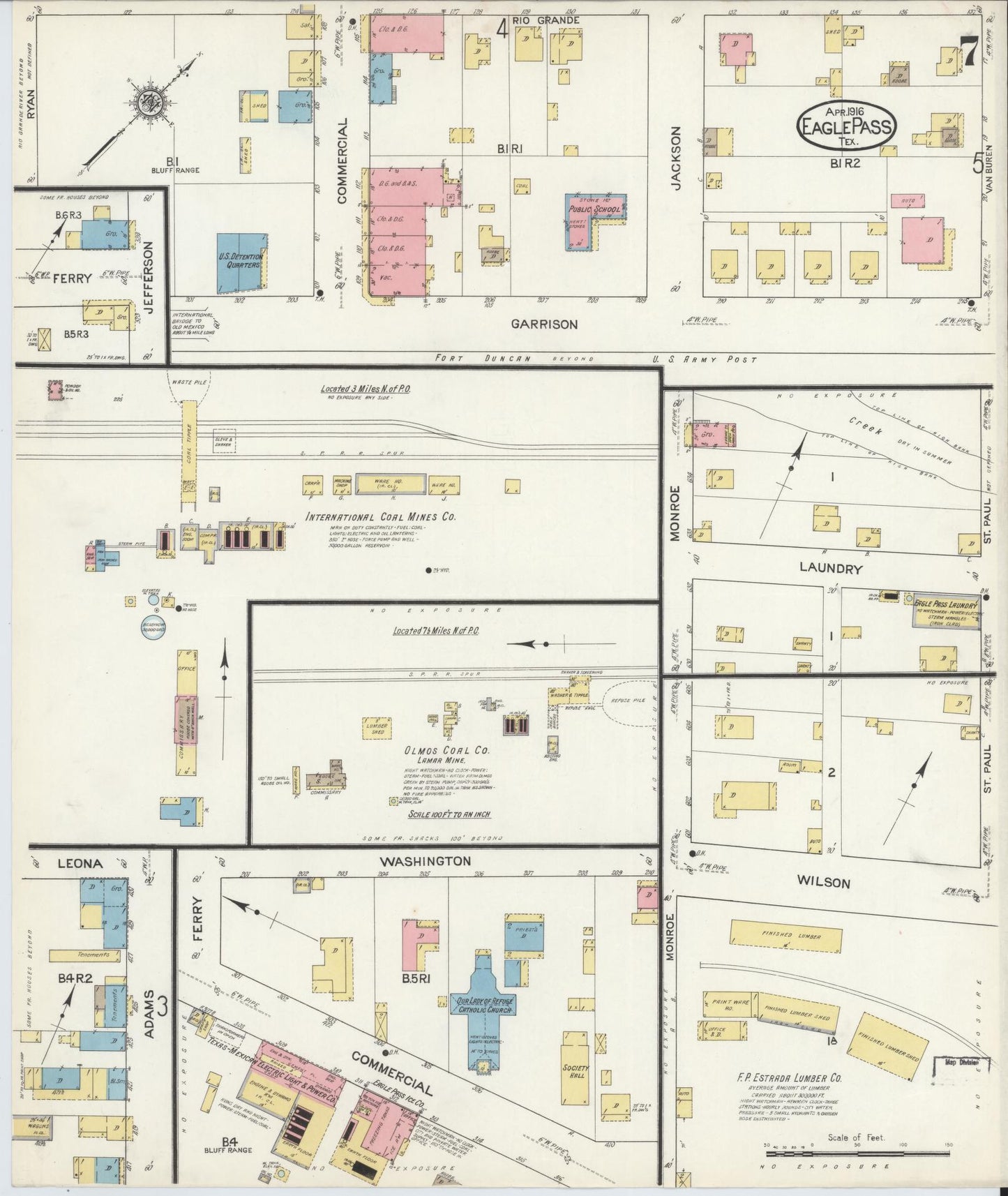 Sanborn Fire Insurance Map from Eagle Pass, Maverick County, Texas (1916), Sheet #0007 - Historic Sanborn Fire Insurance Map Print, vintage old map wall art, antique decor, genealogy gift, Texas Texas map