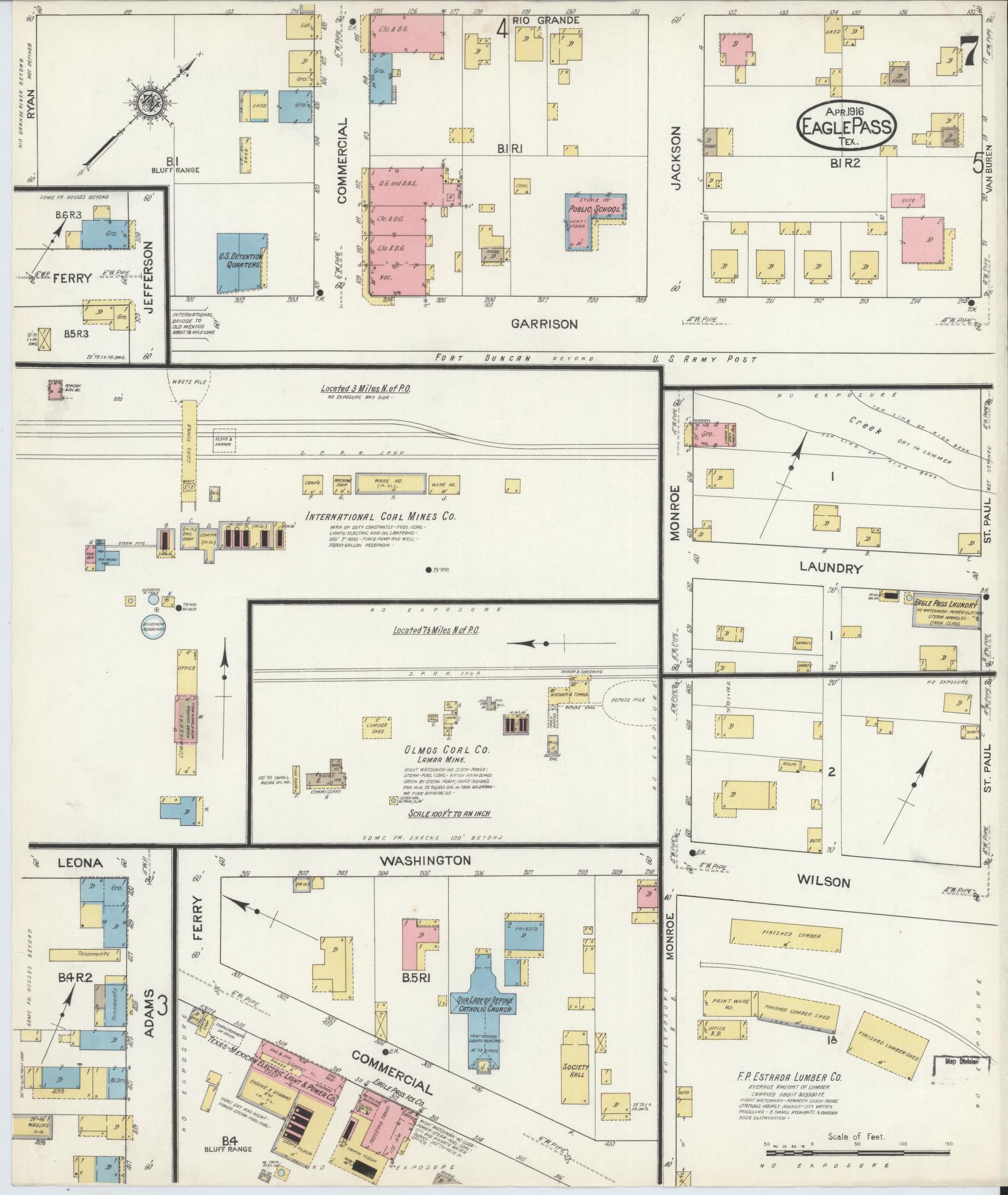 Sanborn Fire Insurance Map from Eagle Pass, Maverick County, Texas (1916), Sheet #0007 - Historic Sanborn Fire Insurance Map Print, vintage old map wall art, antique decor, genealogy gift, Texas Texas map