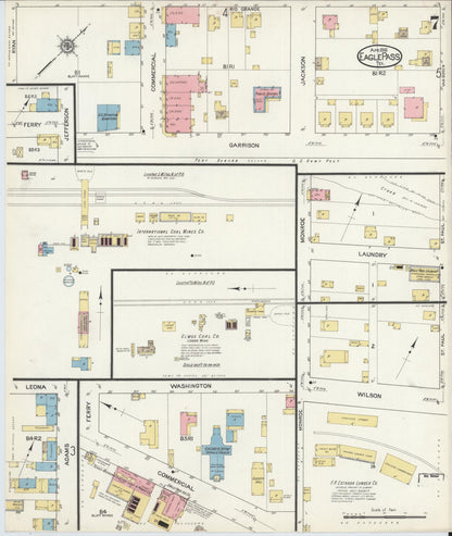 Sanborn Fire Insurance Map from Eagle Pass, Maverick County, Texas (1916), Sheet #0007 - Historic Sanborn Fire Insurance Map Print, vintage old map wall art, antique decor, genealogy gift, Texas Texas map