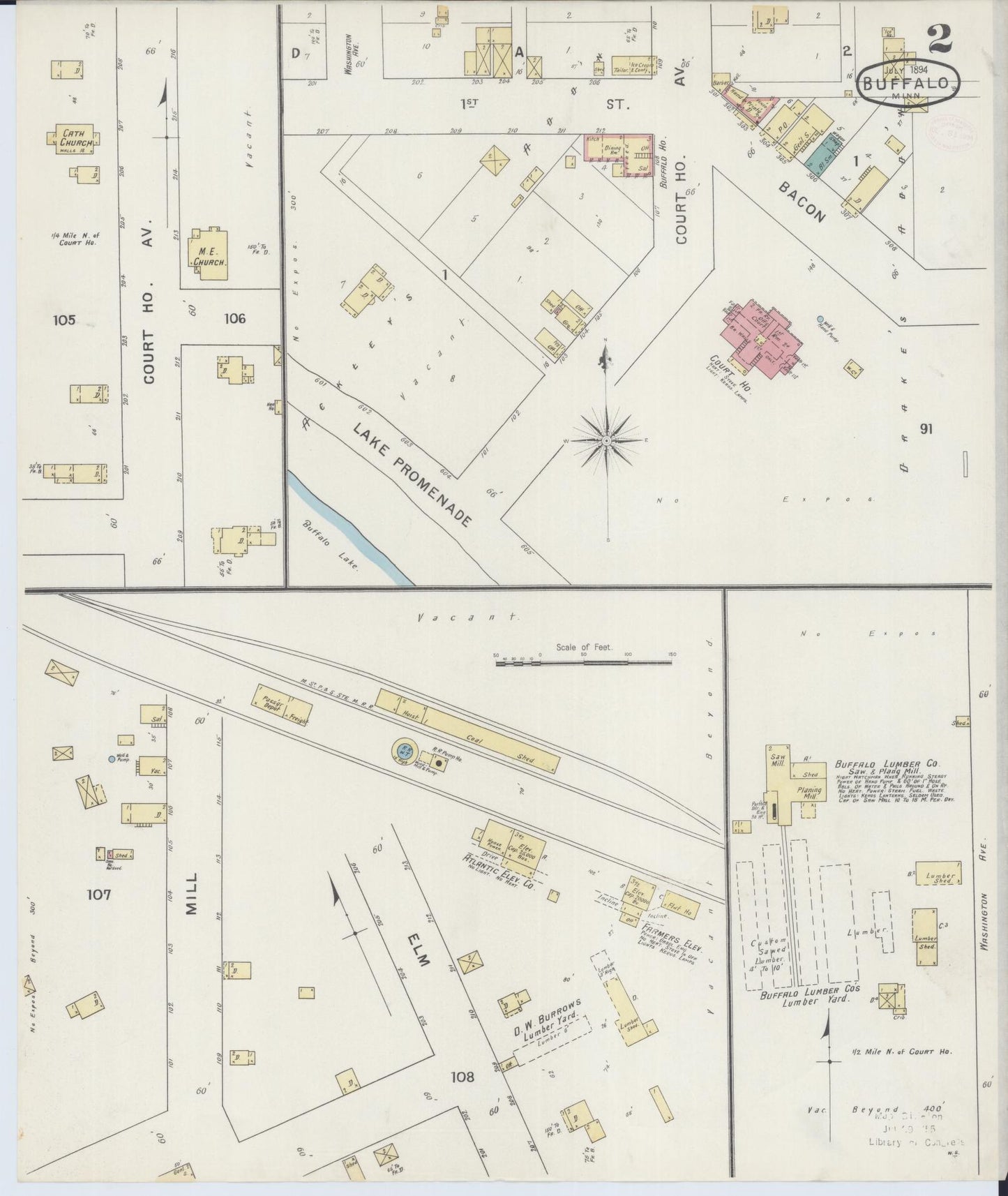 Sanborn Fire Insurance Map from Buffalo, Wright County, Minnesota (1894), Sheet #0002 - Historic Sanborn Fire Insurance Map Print, vintage old map wall art, antique decor, genealogy gift, Minnesota Minnesota map