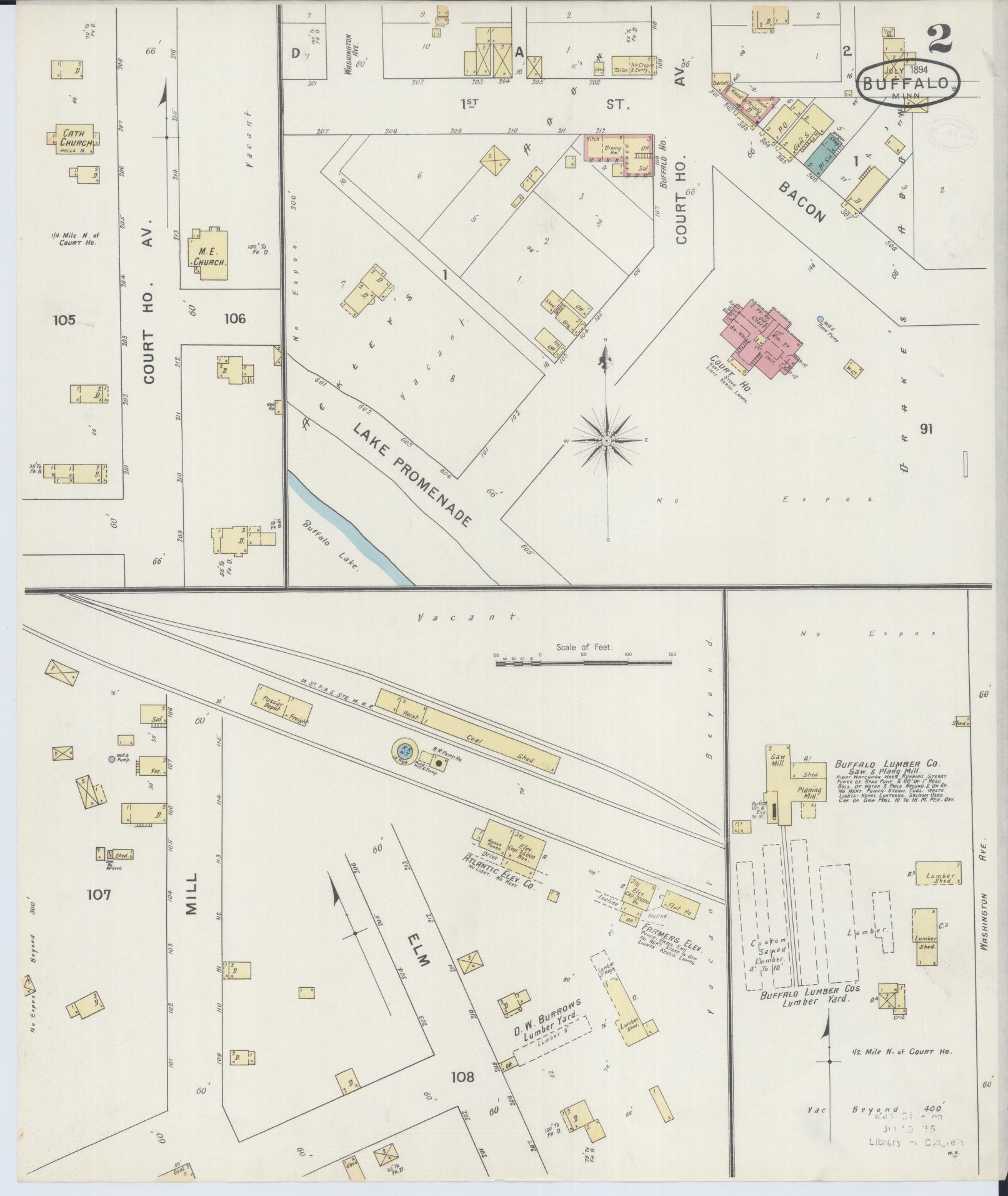 Sanborn Fire Insurance Map from Buffalo, Wright County, Minnesota (1894), Sheet #0002 - Historic Sanborn Fire Insurance Map Print, vintage old map wall art, antique decor, genealogy gift, Minnesota Minnesota map