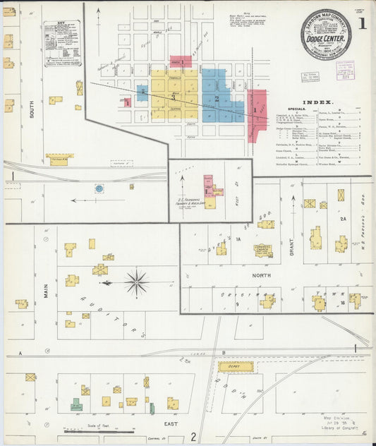 Sanborn Fire Insurance Map from Dodge Center, Dodge County, Minnesota (1904), Sheet #0001 - Complete Map Set gallery image, historic Sanborn map, vintage wall art, Minnesota Minnesota