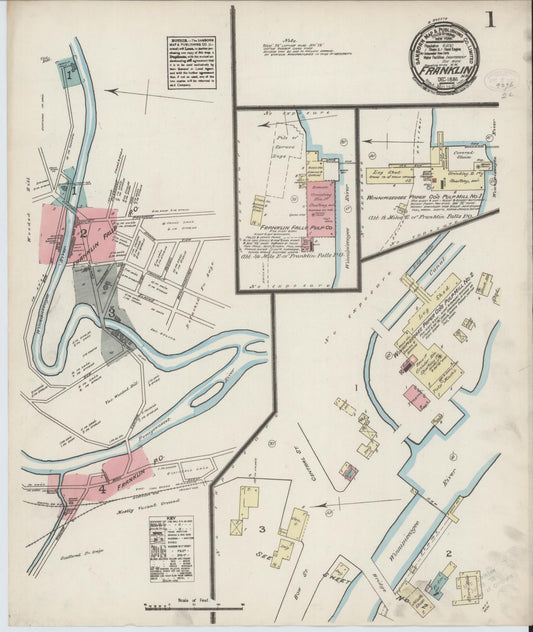 Sanborn Fire Insurance Map from Franklin, Merrimack County, New Hampshire (1884), Sheet #0001 - Historic Sanborn Fire Insurance Map Print, vintage old map wall art, antique decor, genealogy gift, New Hampshire New Hampshire map