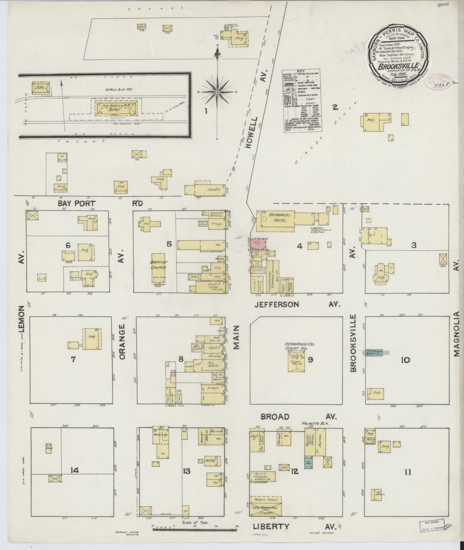 Sanborn Fire Insurance Map from Brooksville, Hernando County, Florida (1890), Sheet #0001 - Historic Sanborn Fire Insurance Map Print, vintage old map wall art, antique decor, genealogy gift, Florida Florida map