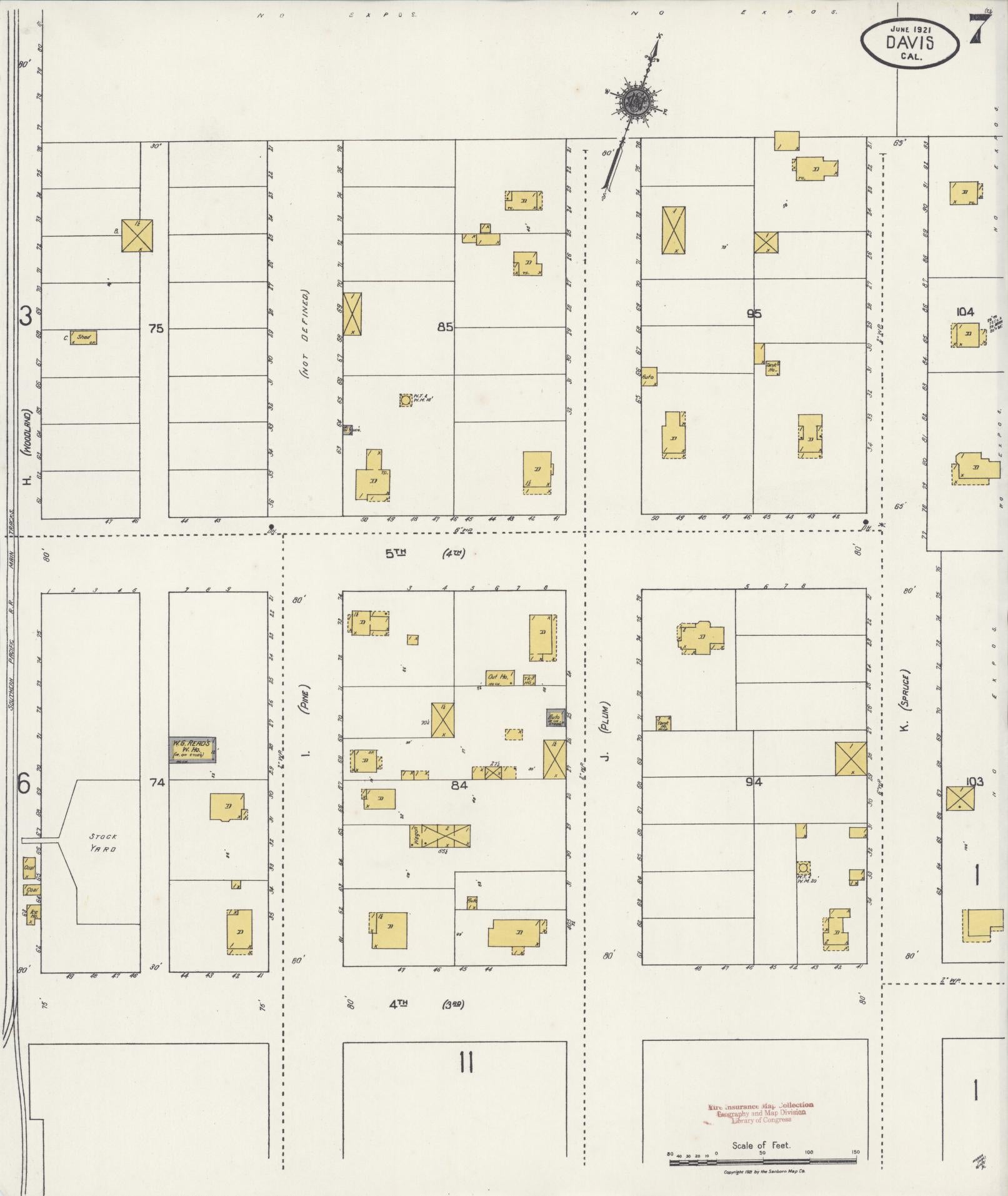 Sanborn Fire Insurance Map from Davis, Yolo County, California (1921), Sheet #0007 - Historic Sanborn Fire Insurance Map Print, vintage old map wall art, antique decor, genealogy gift, California California map