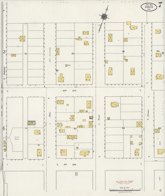 Sanborn Fire Insurance Map from Davis, Yolo County, California (1921), Sheet #0007 - Historic Sanborn Fire Insurance Map Print, vintage old map wall art, antique decor, genealogy gift, California California map