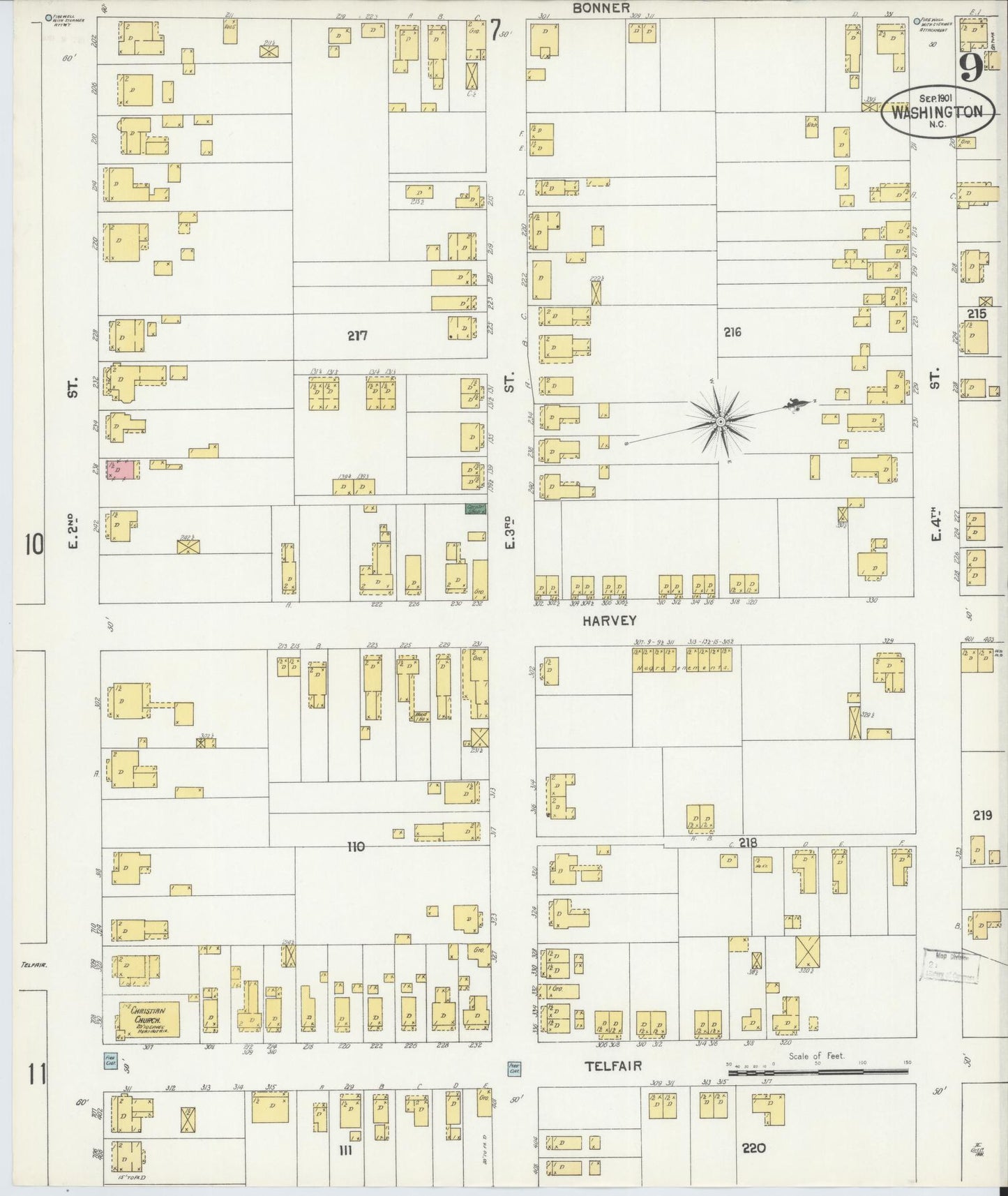 Sanborn Fire Insurance Map from Washington, Beaufort County, North Carolina (1901), Sheet #0009 - Complete Map Set gallery image, historic Sanborn map, vintage wall art, North Carolina North Carolina