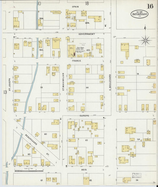 Sanborn Fire Insurance Map from Baton Rouge, East Baton Rouge Parish, Louisiana (1898), Sheet #0016 - Historic Sanborn Fire Insurance Map Print, vintage old map wall art, antique decor, genealogy gift, Louisiana Louisiana map