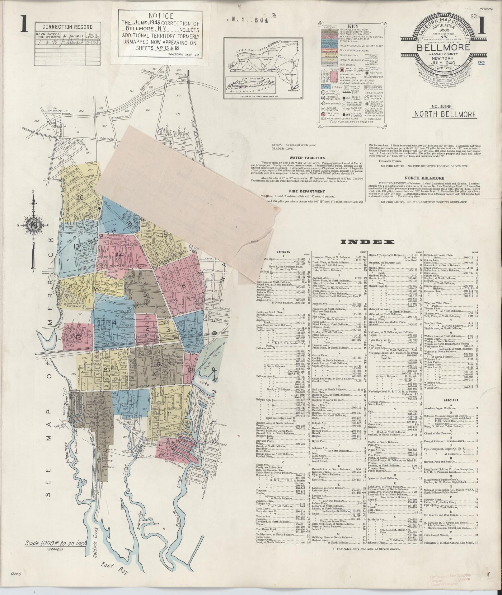 Sanborn Fire Insurance Map from Bellmore, Nassau County, New York. (1945) – Historic Sanborn Fire Insurance Map Print