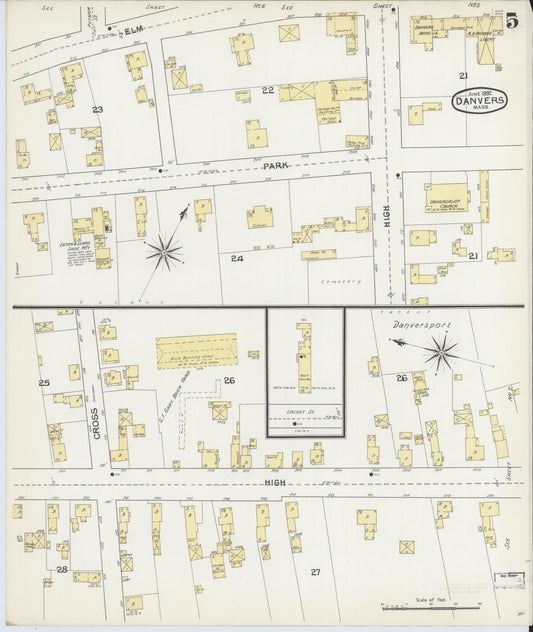 Sanborn Fire Insurance Map from Danvers, Essex County, Massachusetts (1892), Sheet #0005 - Historic Sanborn Fire Insurance Map Print, vintage old map wall art, antique decor, genealogy gift, Massachusetts Massachusetts map