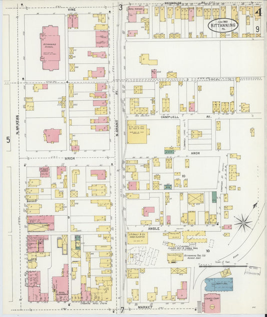 Sanborn Fire Insurance Map from Kittanning, Armstrong County, Pennsylvania (1903), Sheet #0004 - Historic Sanborn Fire Insurance Map Print, vintage old map wall art, antique decor, genealogy gift, Pennsylvania Pennsylvania map