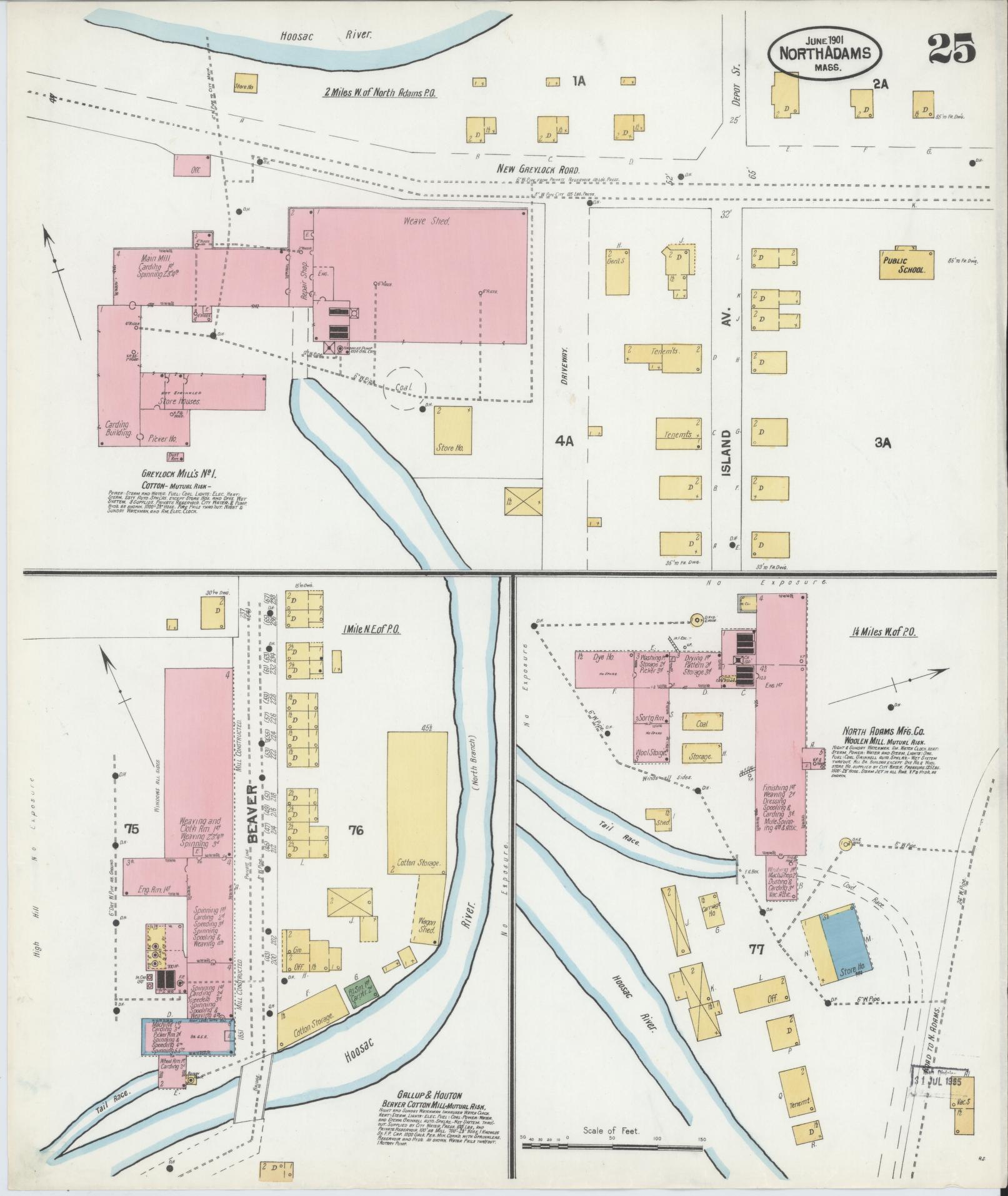 Sanborn Fire Insurance Map from North Adams, Berkshire County, Massachusetts (1901), Sheet #0025 - Complete Map Set gallery image, historic Sanborn map, vintage wall art, Massachusetts Massachusetts