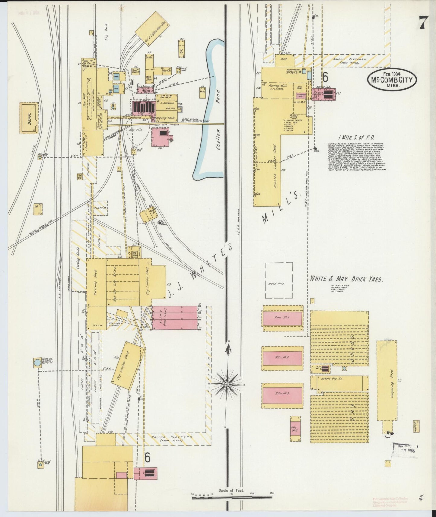 Sanborn Fire Insurance Map from McComb, Pike County, Mississippi (1904), Sheet #0007 - Complete Map Set gallery image, historic Sanborn map, vintage wall art, Mississippi Mississippi
