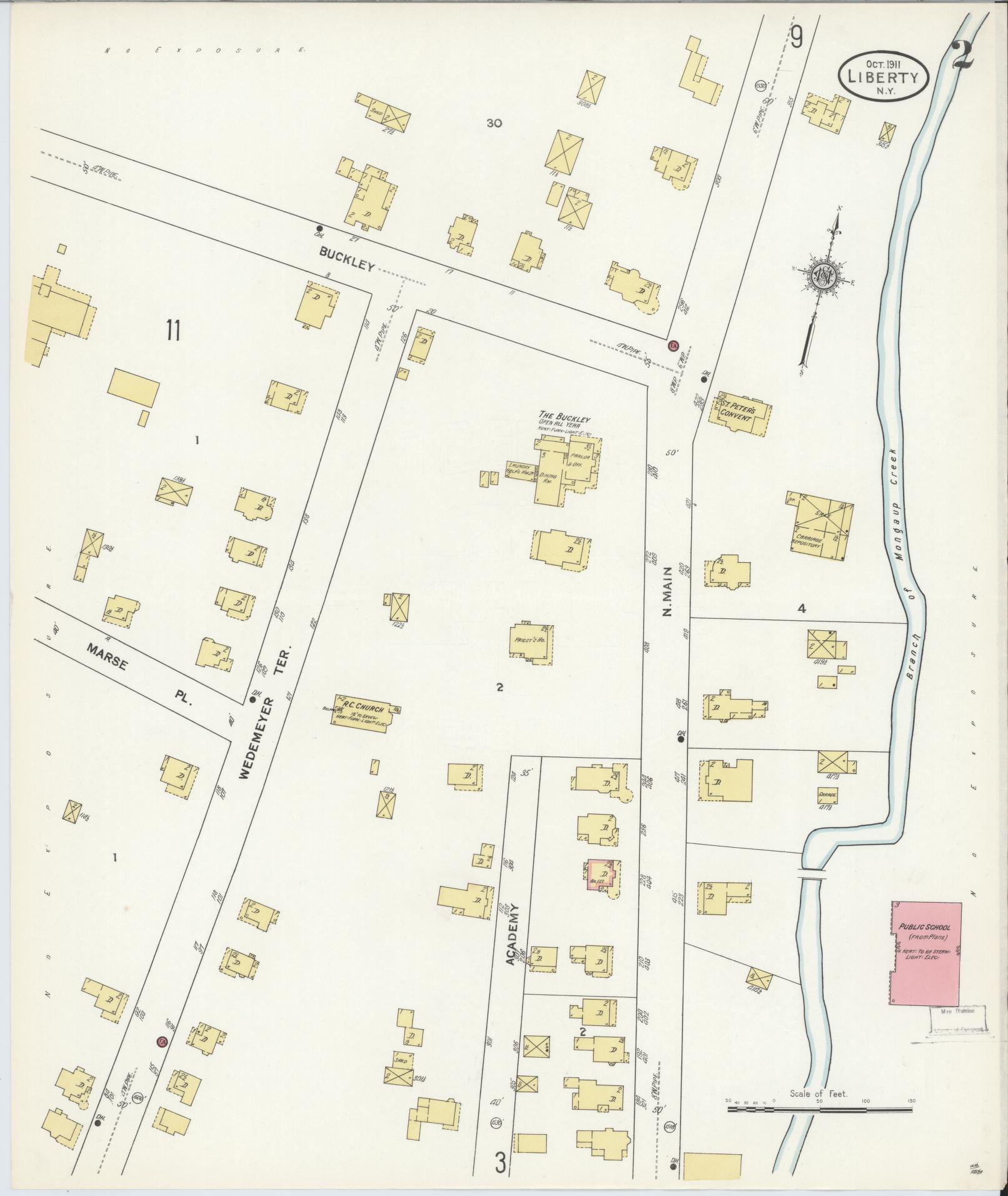 Sanborn Fire Insurance Map from Liberty, Sullivan County, New York (1911), Sheet #0002 - Historic Sanborn Fire Insurance Map Print, vintage old map wall art, antique decor, genealogy gift, New York New York map