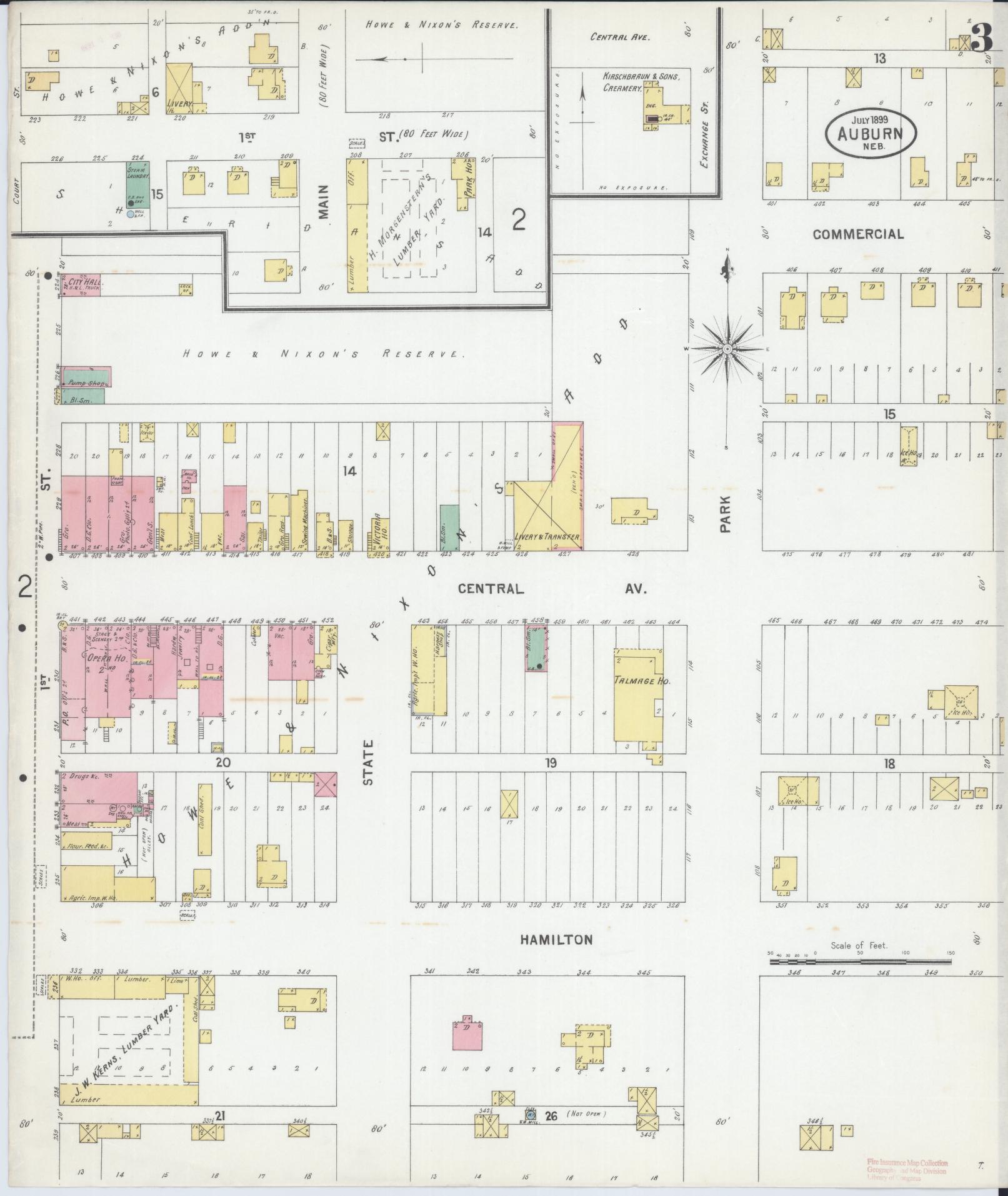 Sanborn Fire Insurance Map from Auburn, Nemaha County, Nebraska (1899), Sheet #0003 - Historic Sanborn Fire Insurance Map Print, vintage old map wall art, antique decor, genealogy gift, Nebraska Nebraska map