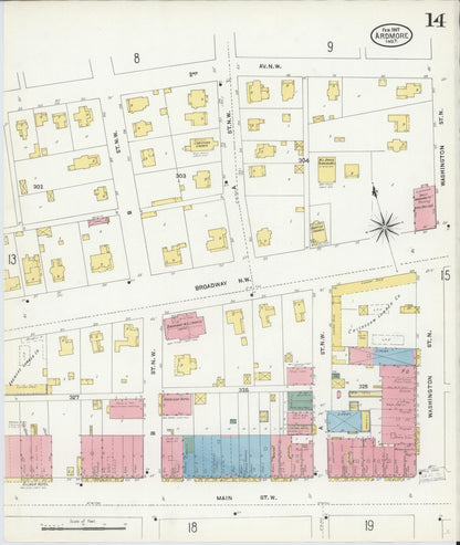 Sanborn Fire Insurance Map from Ardmore, Carter County, Oklahoma (1907), Sheet #0014 - Complete Map Set gallery image, historic Sanborn map, vintage wall art, Oklahoma Oklahoma