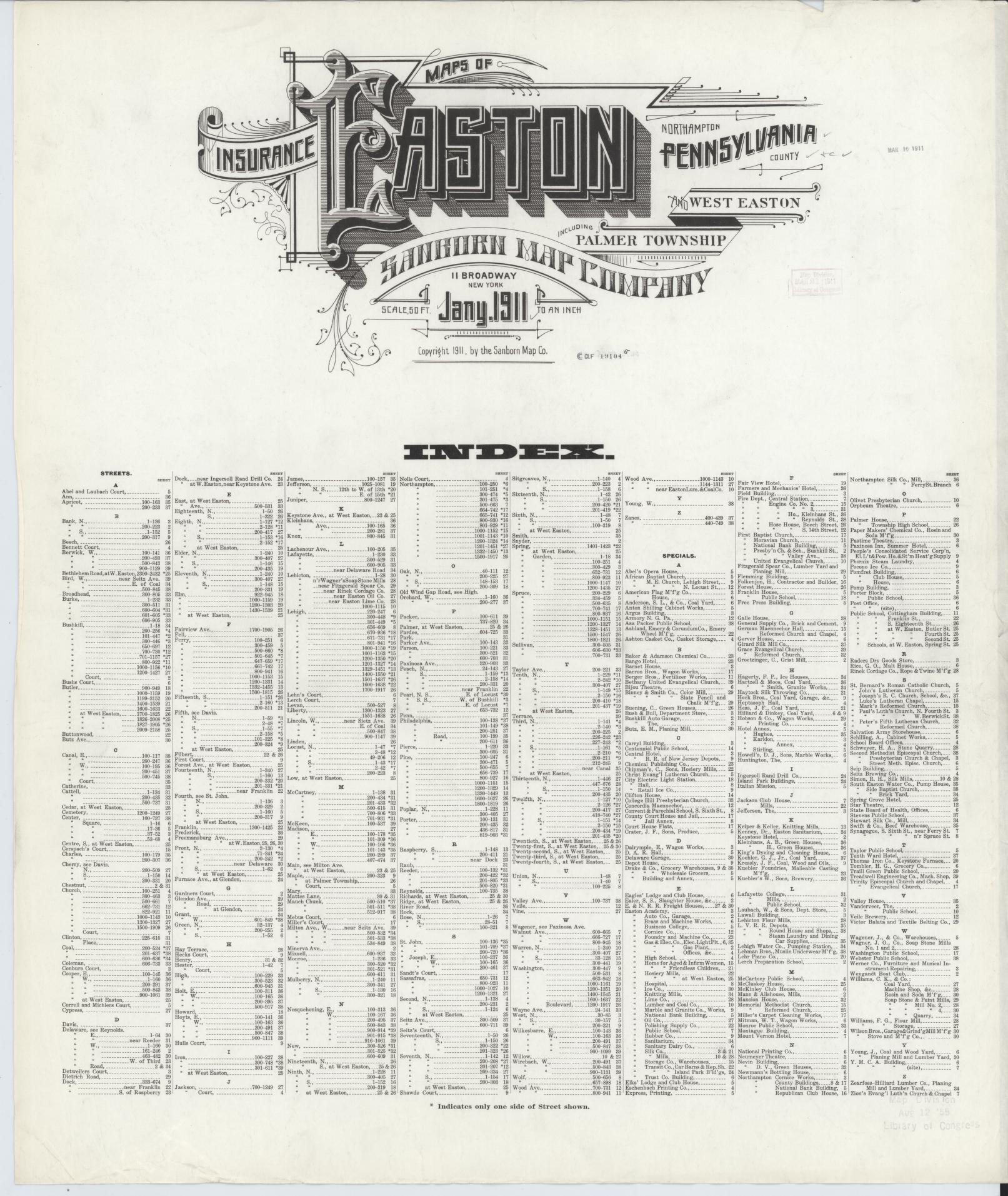 Sanborn Fire Insurance Map from Easton, Northampton County, Pennsylvania (1911), Sheet #0001 - Historic Sanborn Fire Insurance Map Print, vintage old map wall art, antique decor, genealogy gift, Pennsylvania Pennsylvania map
