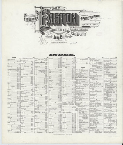 Sanborn Fire Insurance Map from Easton, Northampton County, Pennsylvania (1911), Sheet #0001 - Historic Sanborn Fire Insurance Map Print, vintage old map wall art, antique decor, genealogy gift, Pennsylvania Pennsylvania map
