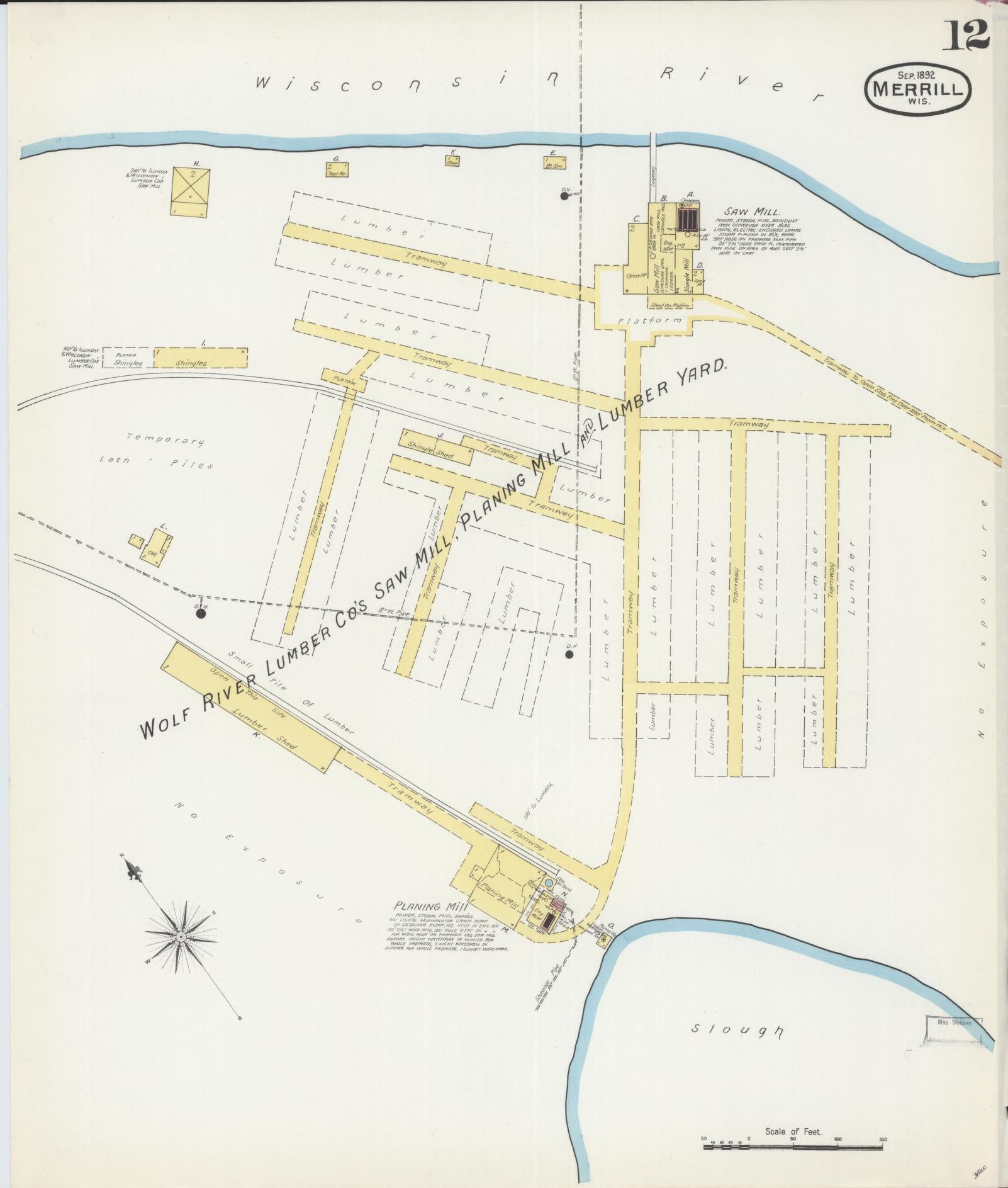 Sanborn Fire Insurance Map from Merrill, Lincoln County, Wisconsin (1892), Sheet #0012 - Historic Sanborn Fire Insurance Map Print, vintage old map wall art, antique decor, genealogy gift, Wisconsin Wisconsin map