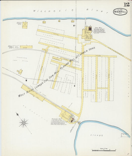 Sanborn Fire Insurance Map from Merrill, Lincoln County, Wisconsin (1892), Sheet #0012 - Historic Sanborn Fire Insurance Map Print, vintage old map wall art, antique decor, genealogy gift, Wisconsin Wisconsin map