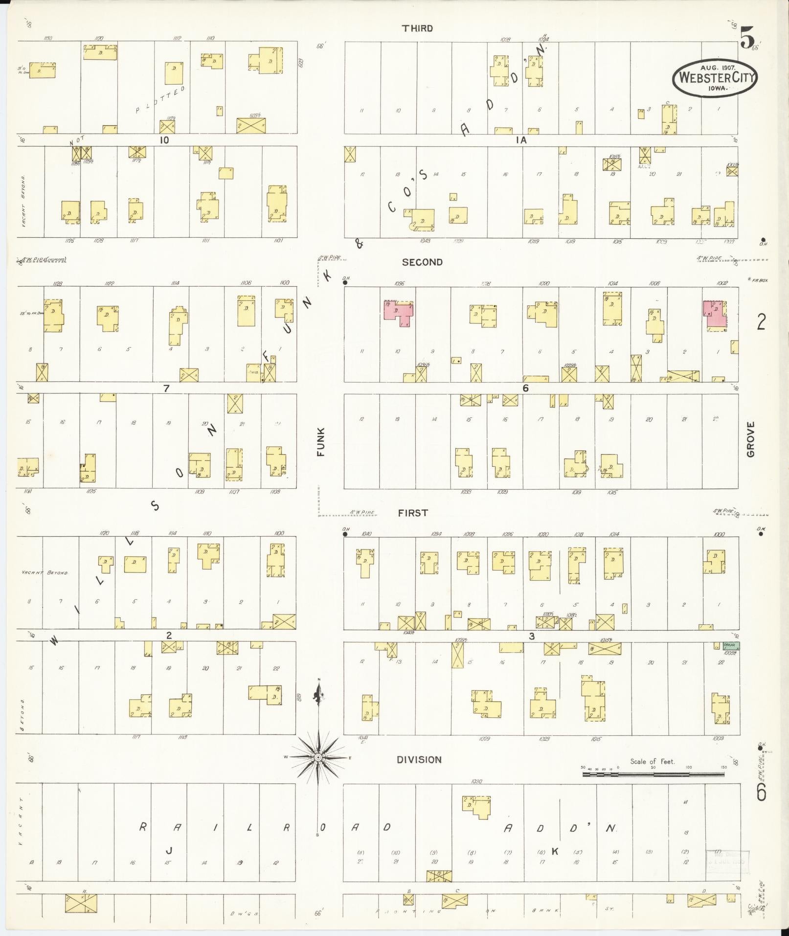 Sanborn Fire Insurance Map from Webster City, Hamilton County, Iowa (1907), Sheet #0005 - Historic Sanborn Fire Insurance Map Print