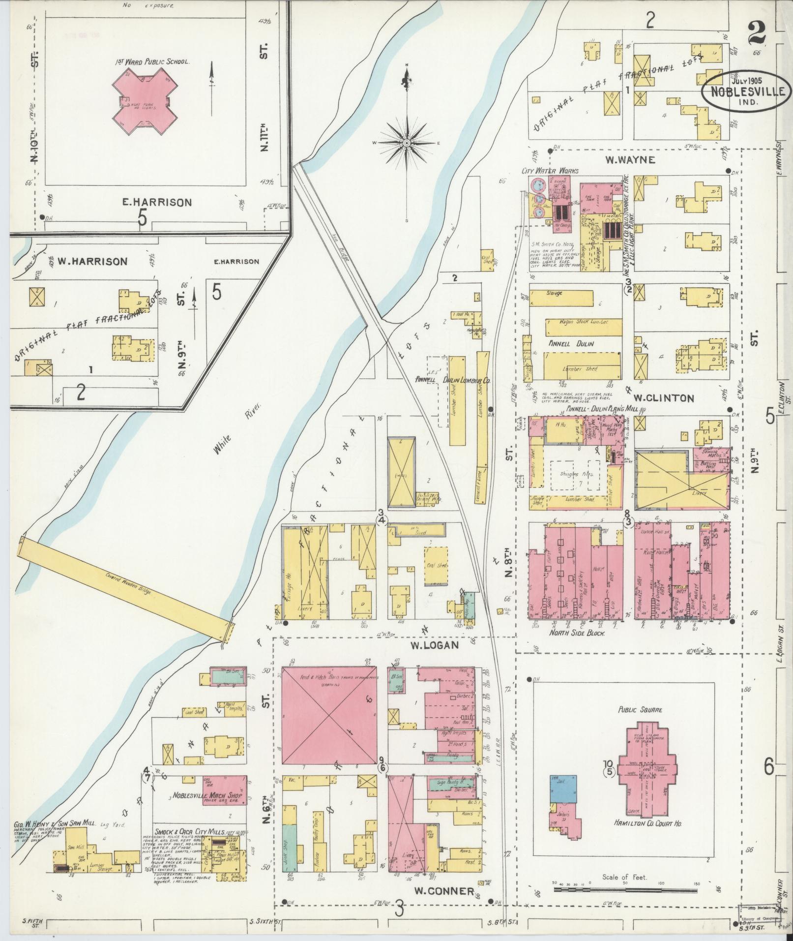 Sanborn Fire Insurance Map from Noblesville, Hamilton County, Indiana (1905), Sheet #0002 - Complete Map Set gallery image, historic Sanborn map, vintage wall art, Indiana Indiana