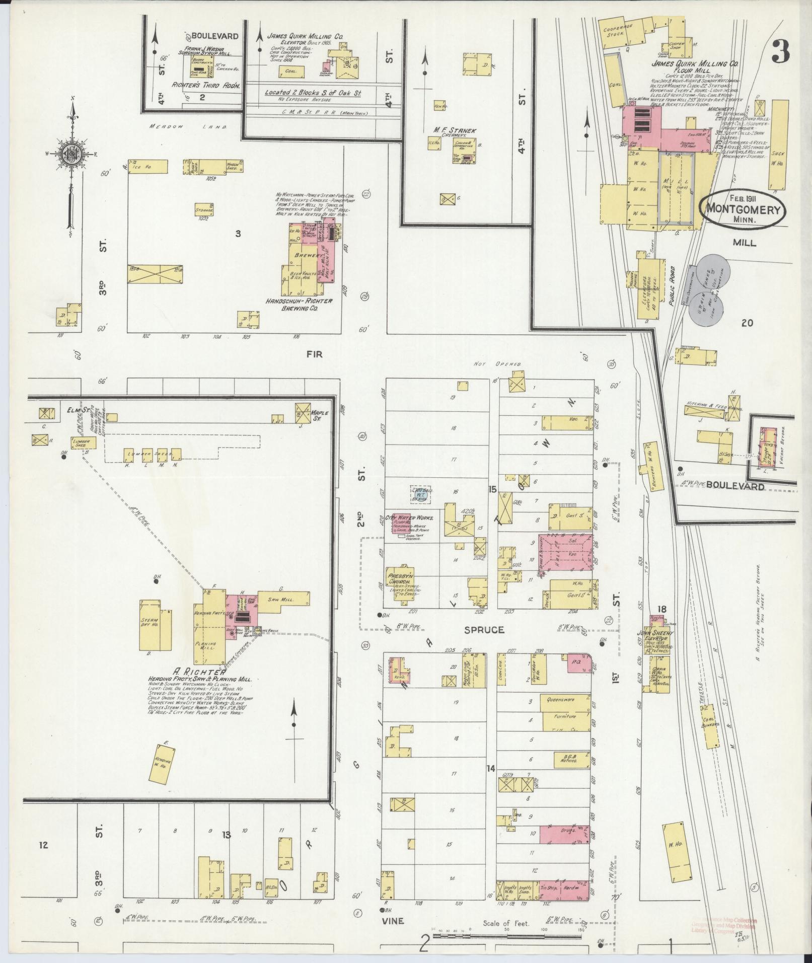 Sanborn Fire Insurance Map from Montgomery, Le Sueur  County, Minnesota (1911), Sheet #0003 - Historic Sanborn Fire Insurance Map Print, vintage old map wall art, antique decor, genealogy gift, Minnesota Minnesota map