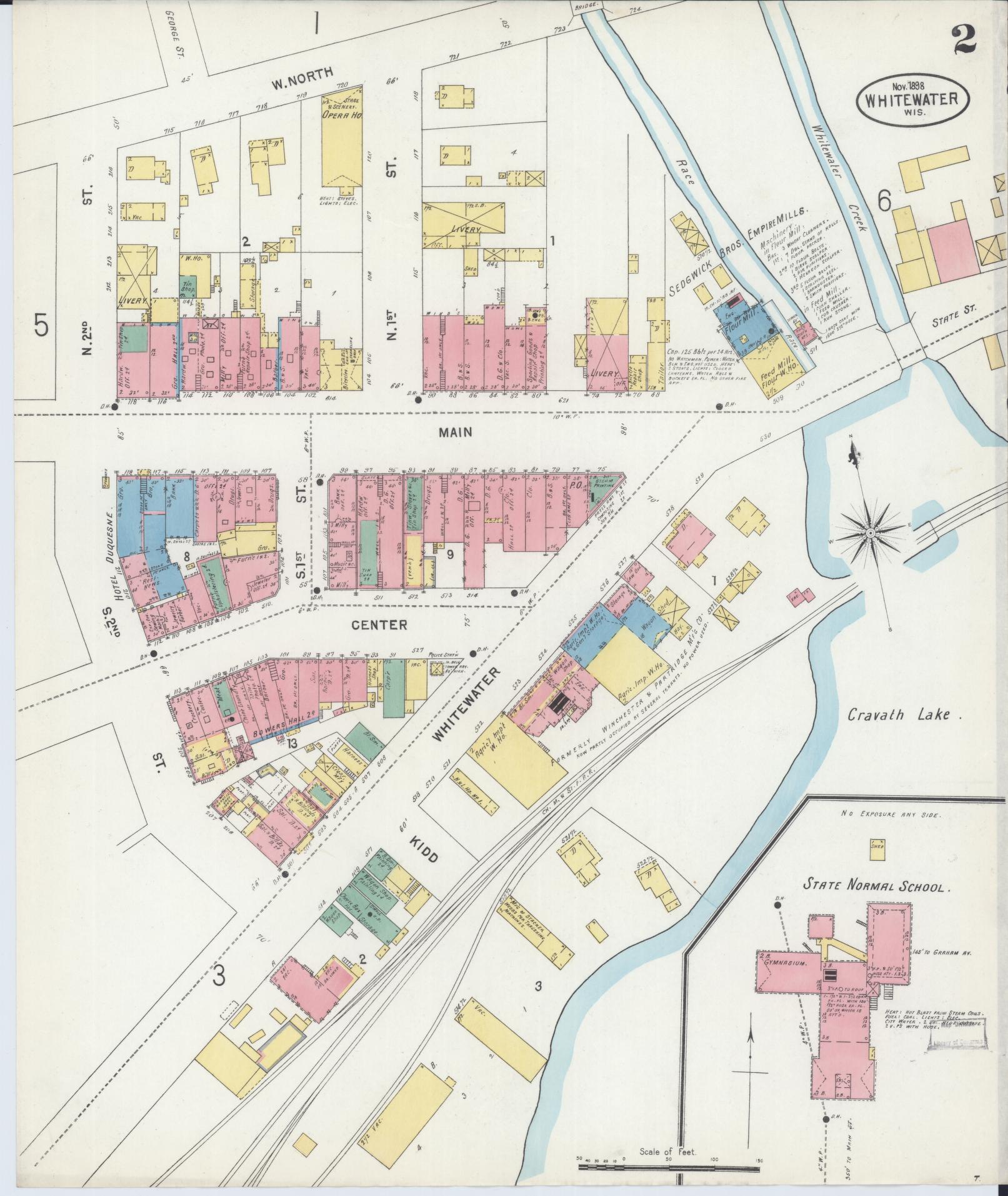 Sanborn Fire Insurance Map from Whitewater, Walworth County, Wisconsin (1898), Sheet #0002 - Complete Map Set gallery image, historic Sanborn map, vintage wall art, Wisconsin Wisconsin
