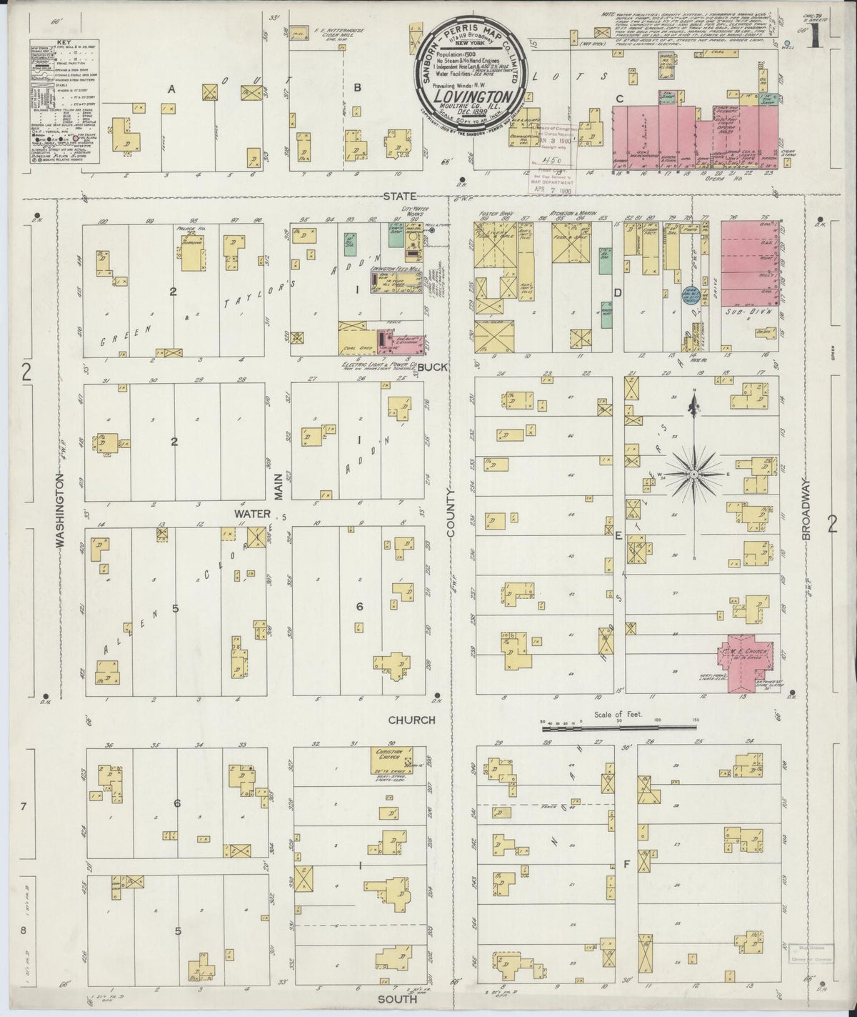 Sanborn Fire Insurance Map from Lovington, Moultrie County, Illinois (1899), Sheet #0001 - Complete Map Set gallery image, historic Sanborn map, vintage wall art, Illinois Illinois
