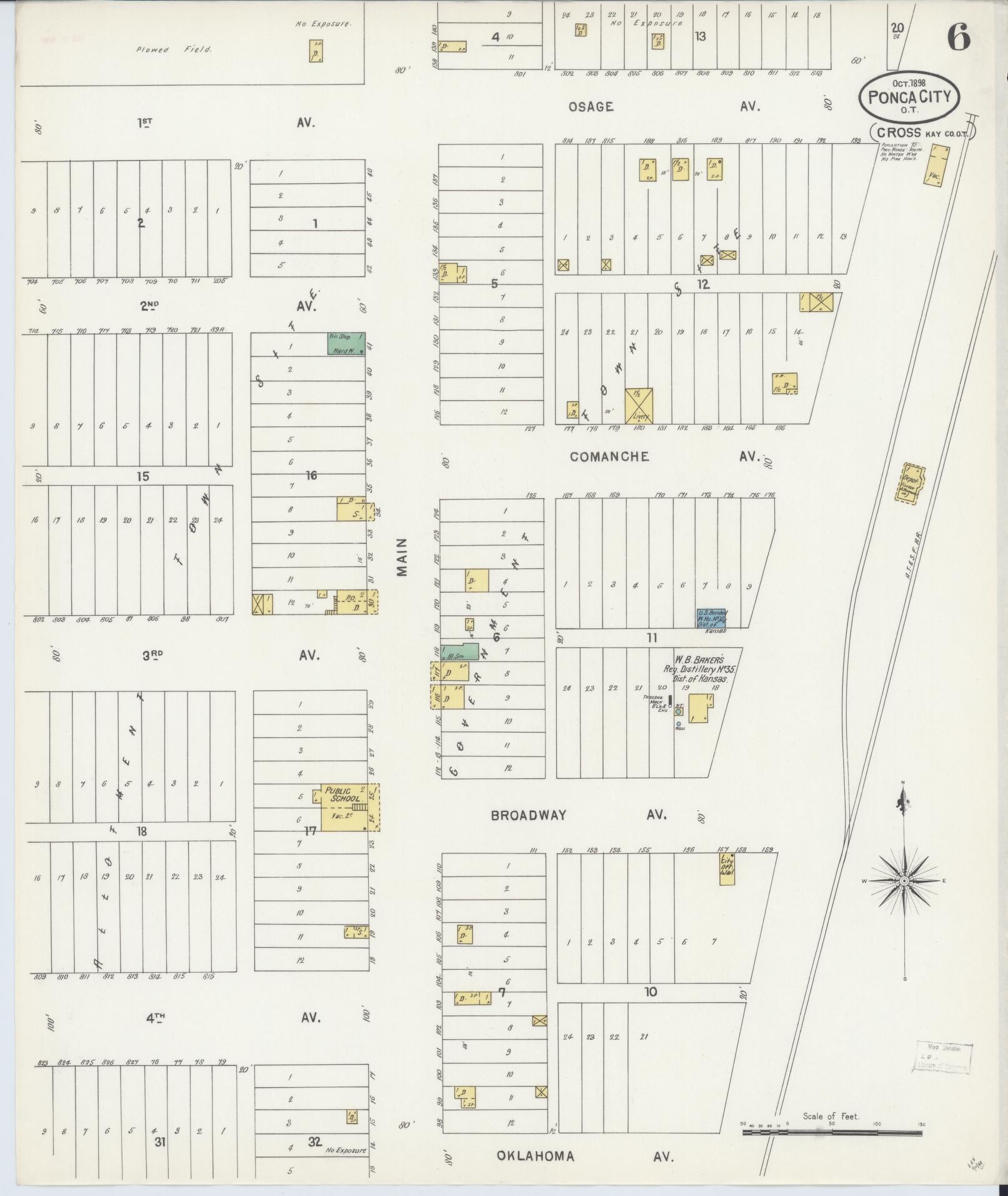 Sanborn Fire Insurance Map from Ponca City, Kay County, Oklahoma (1898), Sheet #0006 - Complete Map Set gallery image, historic Sanborn map, vintage wall art, Oklahoma Oklahoma