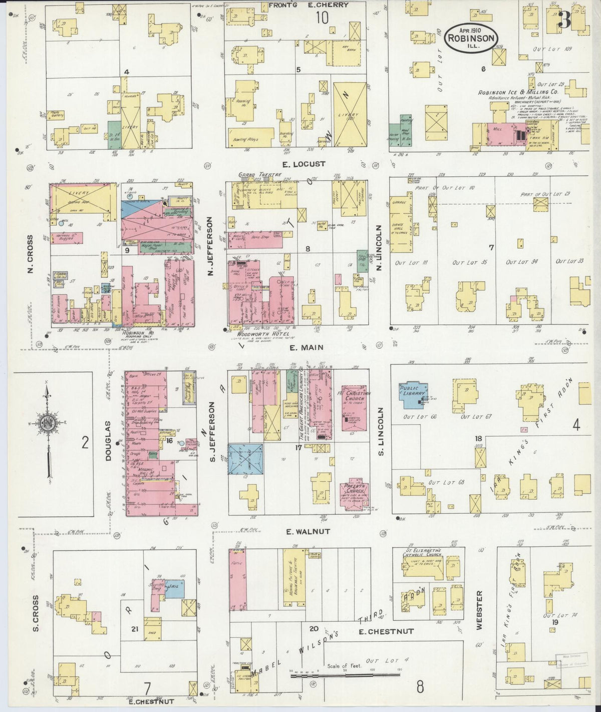 Sanborn Fire Insurance Map from Robinson, Crawford County, Illinois (1910), Sheet #0003 - Historic Sanborn Fire Insurance Map Print, vintage old map wall art, antique decor, genealogy gift, Illinois Illinois map
