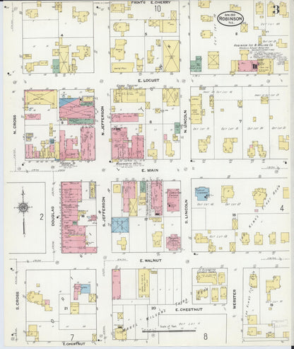 Sanborn Fire Insurance Map from Robinson, Crawford County, Illinois (1910), Sheet #0003 - Historic Sanborn Fire Insurance Map Print, vintage old map wall art, antique decor, genealogy gift, Illinois Illinois map