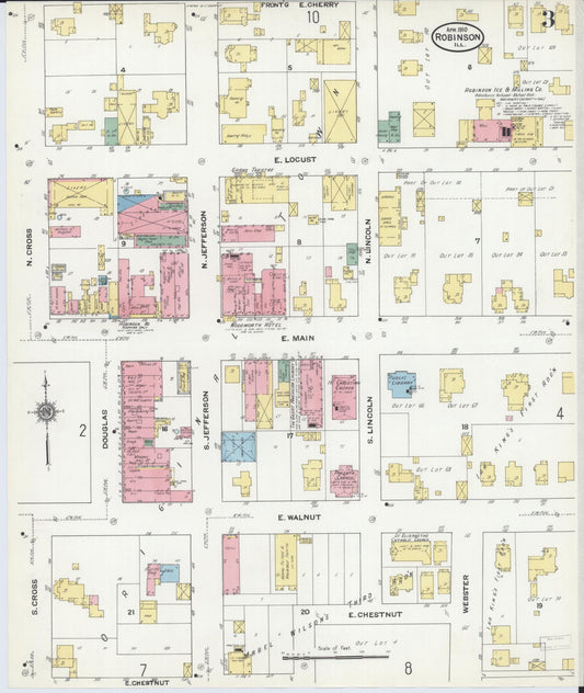 Sanborn Fire Insurance Map from Robinson, Crawford County, Illinois (1910), Sheet #0003 - Historic Sanborn Fire Insurance Map Print, vintage old map wall art, antique decor, genealogy gift, Illinois Illinois map
