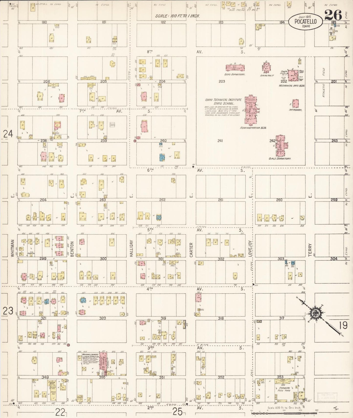 Sanborn Fire Insurance Map from Pocatello, Bannock County, Idaho (1915), Sheet #0026 - Historic Sanborn Fire Insurance Map Print, vintage old map wall art, antique decor, genealogy gift, Idaho Idaho map