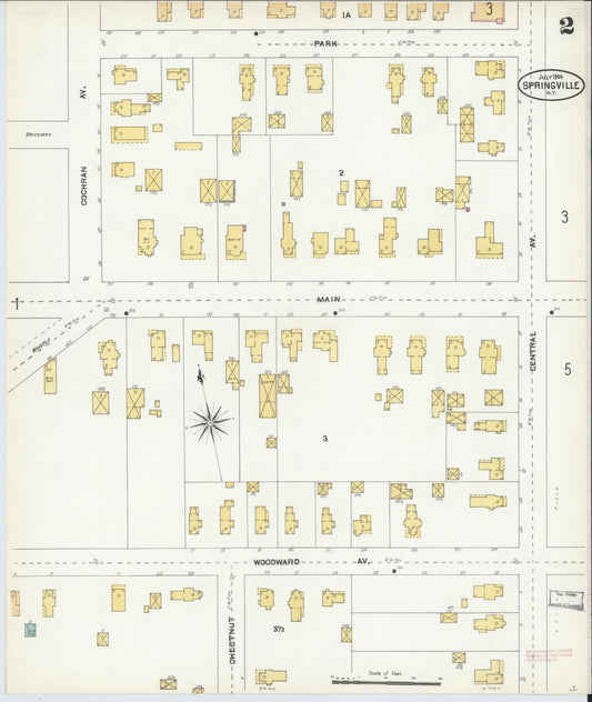 Sanborn Fire Insurance Map from Springville, Erie County, New York (1904), Sheet #0002 - Historic Sanborn Fire Insurance Map Print, vintage old map wall art, antique decor, genealogy gift, New York New York map