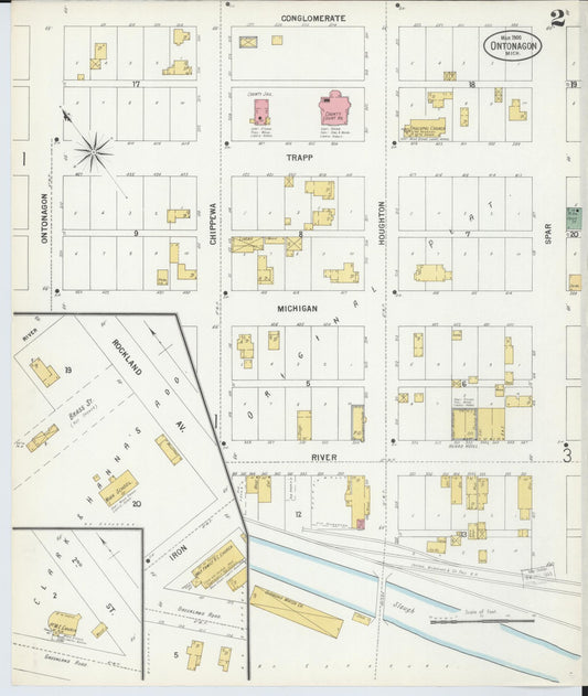 Sanborn Fire Insurance Map from Ontonagon, Ontonagon County, Michigan (1900), Sheet #0002 - Historic Sanborn Fire Insurance Map Print, vintage old map wall art, antique decor, genealogy gift, Michigan Michigan map