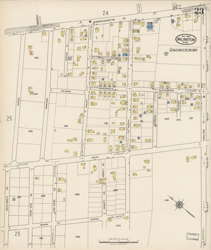 Sanborn Fire Insurance Map from Arlington, Middlesex County, Massachusetts (1922), Sheet #0023 - Historic Sanborn Fire Insurance Map Print, vintage old map wall art, antique decor, genealogy gift, Massachusetts Massachusetts map