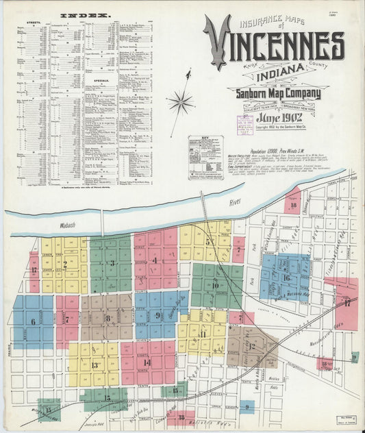 Sanborn Fire Insurance Map from Vincennes, Knox County, Indiana (1902), Sheet #0001 - Historic Sanborn Fire Insurance Map Print, vintage old map wall art, antique decor, genealogy gift, Indiana Indiana map