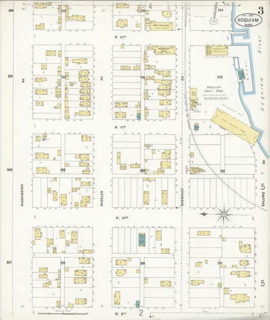 Sanborn Fire Insurance Map from Hoquiam, Grays Harbor County, Washington (1902), Sheet #0003 - Historic Sanborn Fire Insurance Map Print, vintage old map wall art, antique decor, genealogy gift, Washington Washington map
